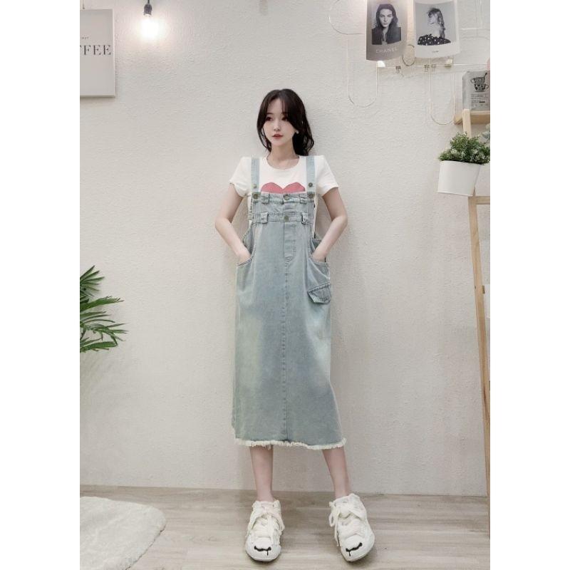 ❤️現貨深藍/淺藍❤️0933減齡趕牛仔吊帶裙大口袋牛仔吊帶長裙裙-細節圖6