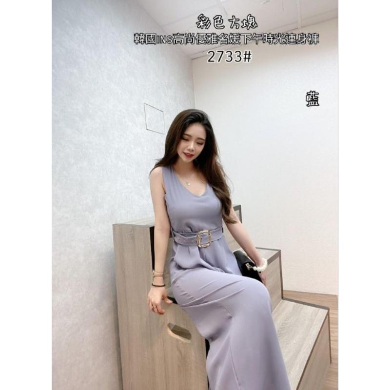 ❤️現貨粉/藍❤️2733優雅腰封連身褲連身長褲連身寛褲-細節圖6