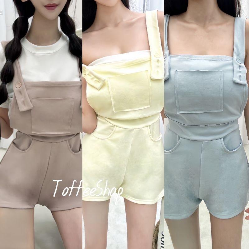 💗現貨黃💗32033-OOTD Original-可可愛愛-鈕扣吊帶胸前可愛口袋鬆緊短褲吊帶褲-細節圖3