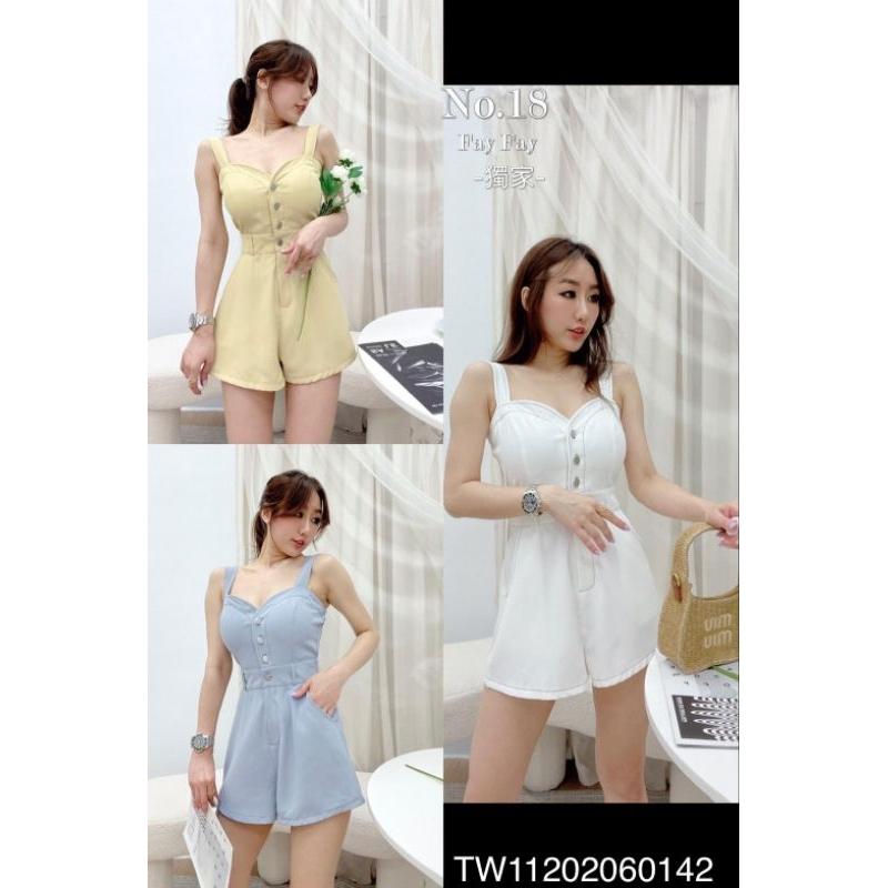 💗現貨白/藍/紫/黑💗11202 配色車線桃心排扣連身褲-細節圖5