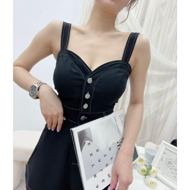 💗現貨白/藍/紫/黑💗11202 配色車線桃心排扣連身褲-細節圖7