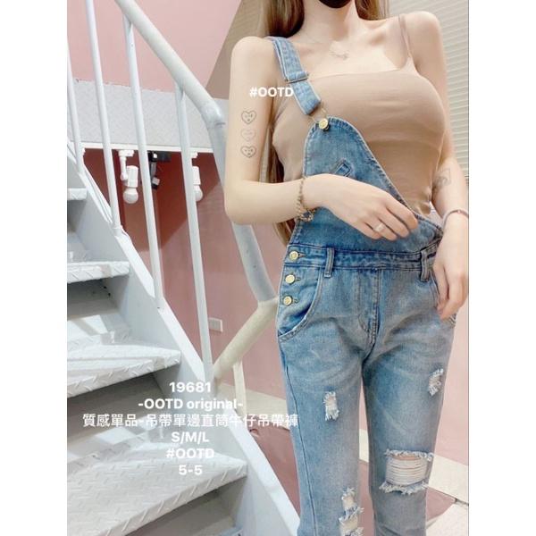 💗現貨L💗19681單肩吊帶褲牛仔吊帶褲直筒吊帶褲-細節圖4