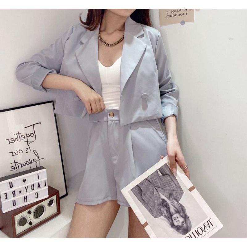 💗現貨杏💗6090獨家西裝外套短版西裝外套＋後鬆緊腰圍西裝短褲兩件式套裝OL套裝-細節圖2