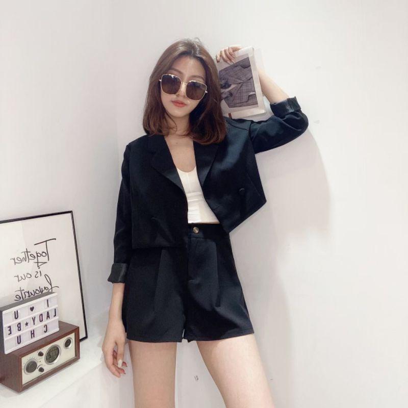 💗現貨杏💗6090獨家西裝外套短版西裝外套＋後鬆緊腰圍西裝短褲兩件式套裝OL套裝-細節圖4