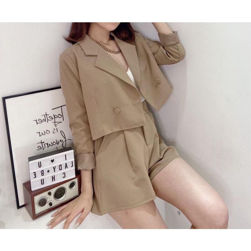💗現貨杏💗6090獨家西裝外套短版西裝外套＋後鬆緊腰圍西裝短褲兩件式套裝OL套裝-細節圖5