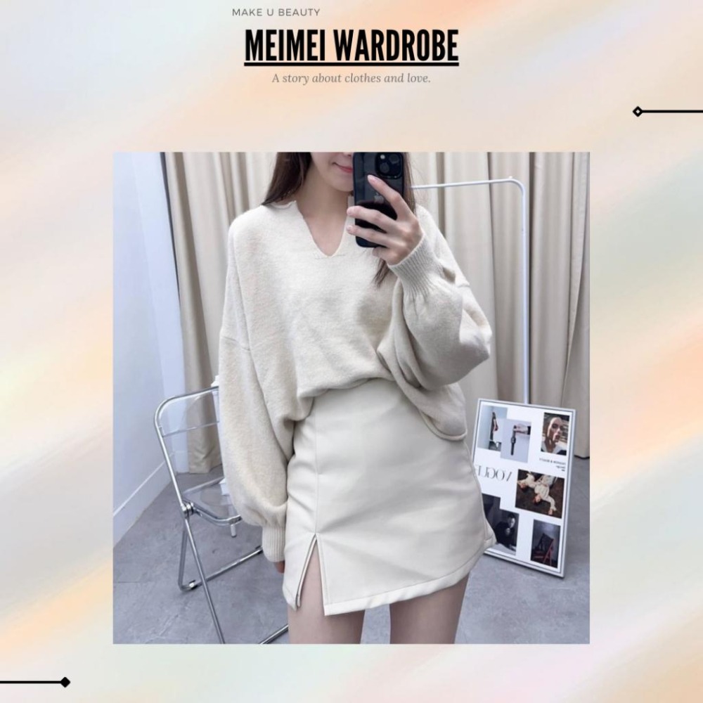 🔥現貨出清秒出🔥只要320_韓國質感_自訂款腰後鬆緊皮製褲裙_側拉鍊皮裙_開岔小心機/全新兩色-細節圖2