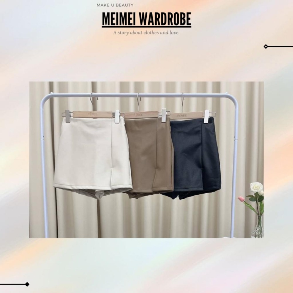 🔥現貨出清秒出🔥只要320_韓國質感_自訂款腰後鬆緊皮製褲裙_側拉鍊皮裙_開岔小心機/全新兩色-細節圖5