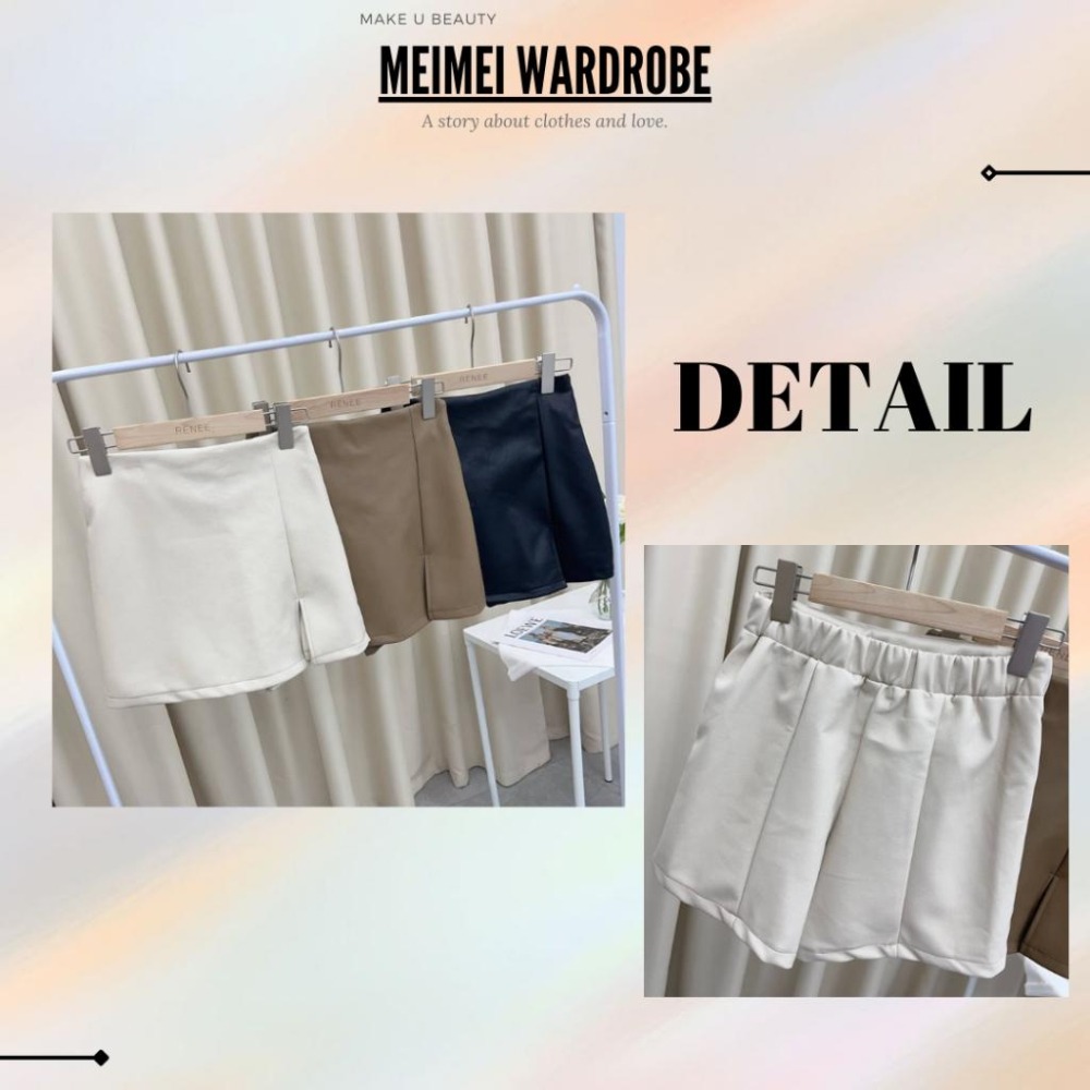 🔥現貨出清秒出🔥只要320_韓國質感_自訂款腰後鬆緊皮製褲裙_側拉鍊皮裙_開岔小心機/全新兩色-細節圖6