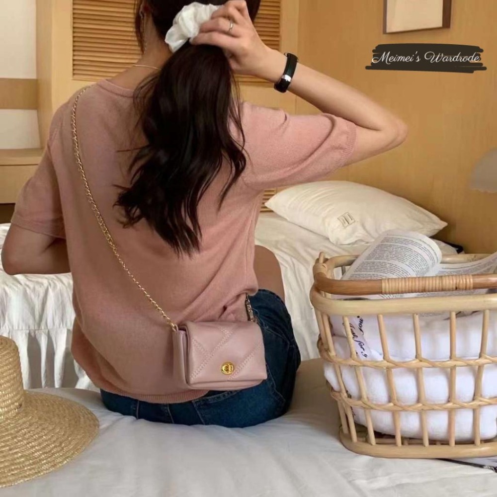 🔥現貨出清秒出🔥只要330_熱賣追加款_質感鍊條格紋斜背包/小廢包/穿搭包/ins風格/白/全新最後一個-細節圖2