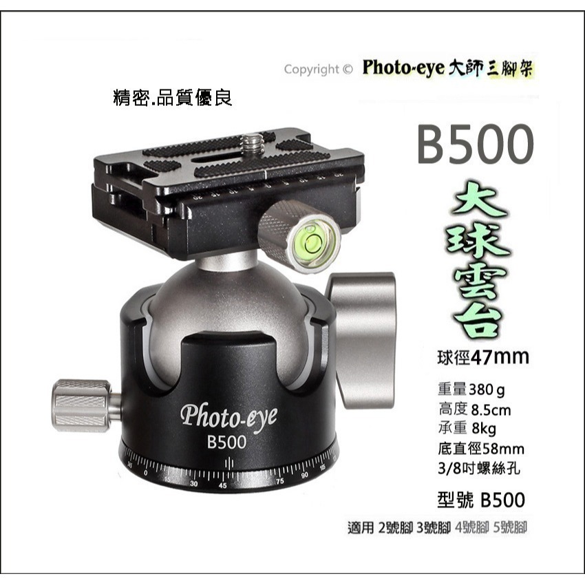 促銷.我最便宜(福利品)Photo-eye B500大球雲台/ 球型雲台+贈送精準水平儀(贈送L型快拆板.原價3200元-細節圖2