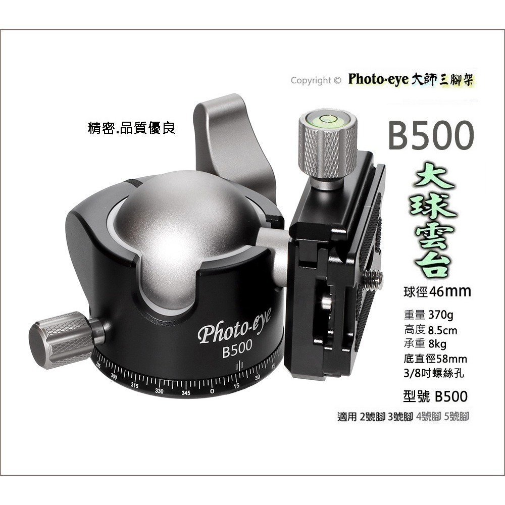 促銷.我最便宜(福利品)Photo-eye B500大球雲台/ 球型雲台+贈送精準水平儀(贈送L型快拆板.原價3200元-細節圖6