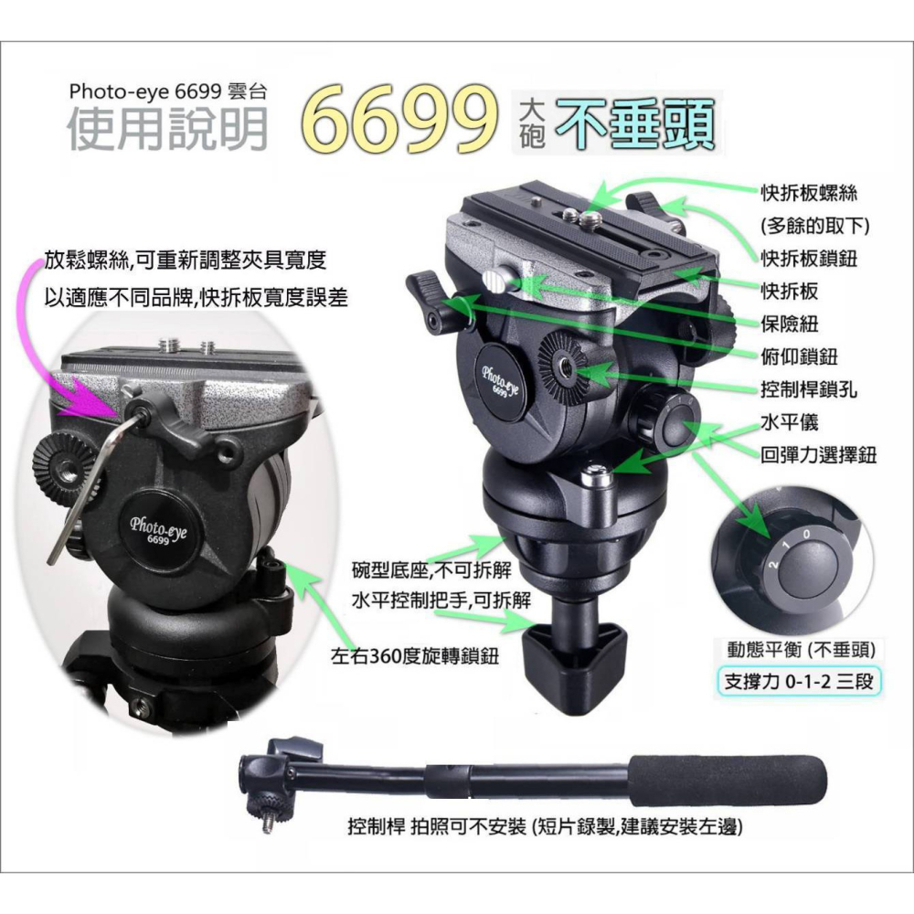 Photo-eye 666 最穩3號半.碳纖維三腳架.6699油壓雲台 原價19000元//我們最好的-細節圖8