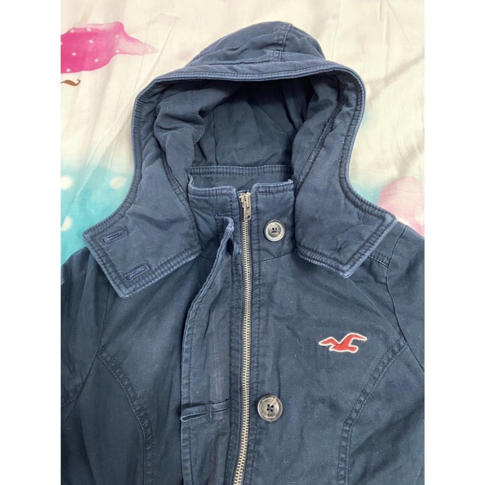 二手 女 HOLLISTER 連帽外套 深藍色 S號 海鷗 軍大衣 長版外套 藍色 保暖 上班 上課 休閒 美國 古著-細節圖3