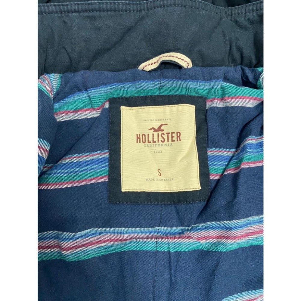二手 女 HOLLISTER 連帽外套 深藍色 S號 海鷗 軍大衣 長版外套 藍色 保暖 上班 上課 休閒 美國 古著-細節圖4