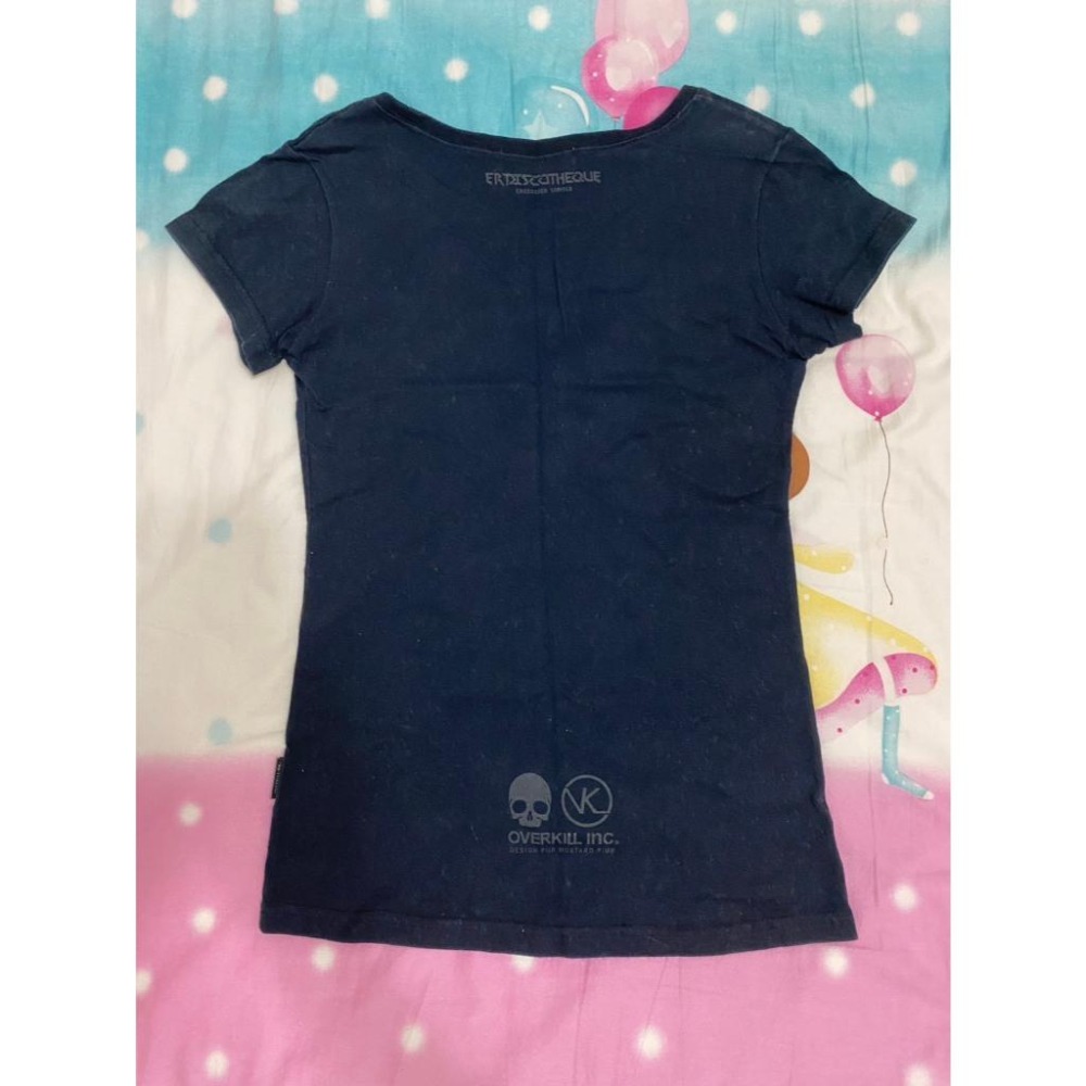 二手 女 OVERKILL 短袖T恤 黑色 1號 灰色標誌 圖案 英文 骷髏頭 潮流 短T 上衣 圖T 休閒 旅遊 古著-細節圖2