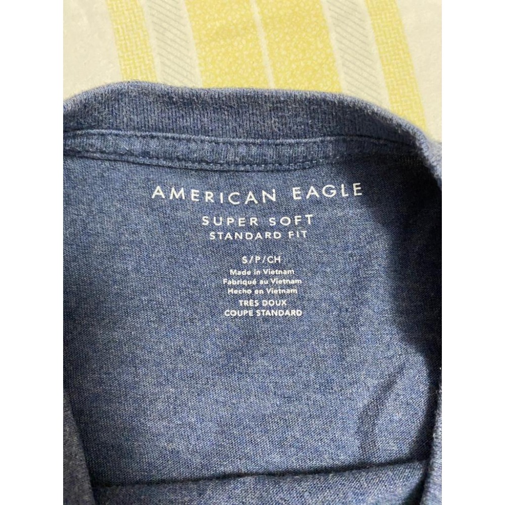 二手 男 AMERICAN EAGLE 短袖 T恤 S號 麻藍色 AE 美國 老鷹 休閒 流行 品牌 官網 古著-細節圖4