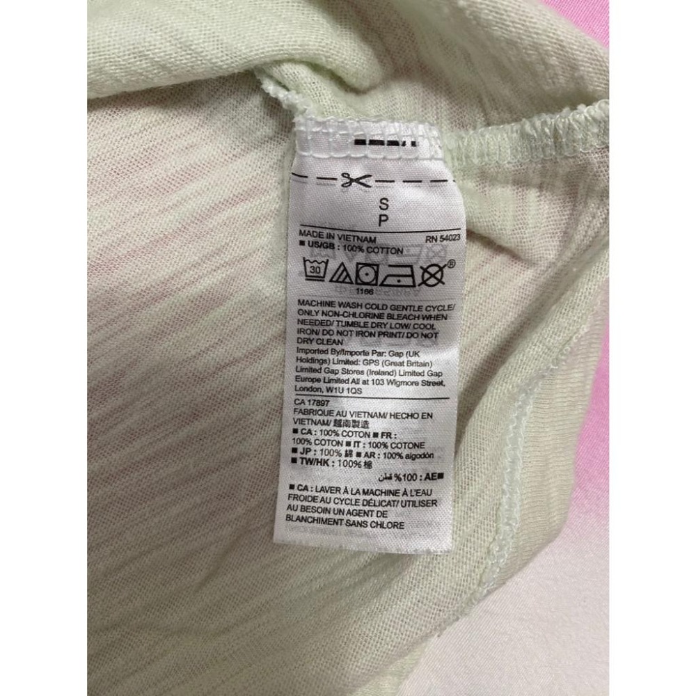 二手 女 GAP 短袖T恤 淺綠色 S號 藍色標誌 英文 薄款 寬鬆 圓弧下擺 短T 圖T 上衣 外搭 旅遊 休閒 古著-細節圖5