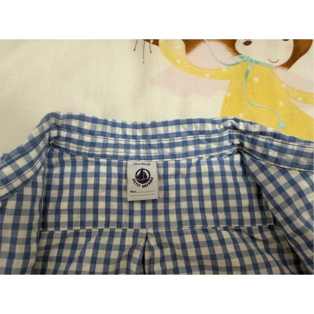 二手 現貨 Petit Bateau法國小帆船 藍色格子長袖襯衫 86CM 寶寶過年裝 抓周服 男寶寶 收涎服 長袖襯衫-細節圖3