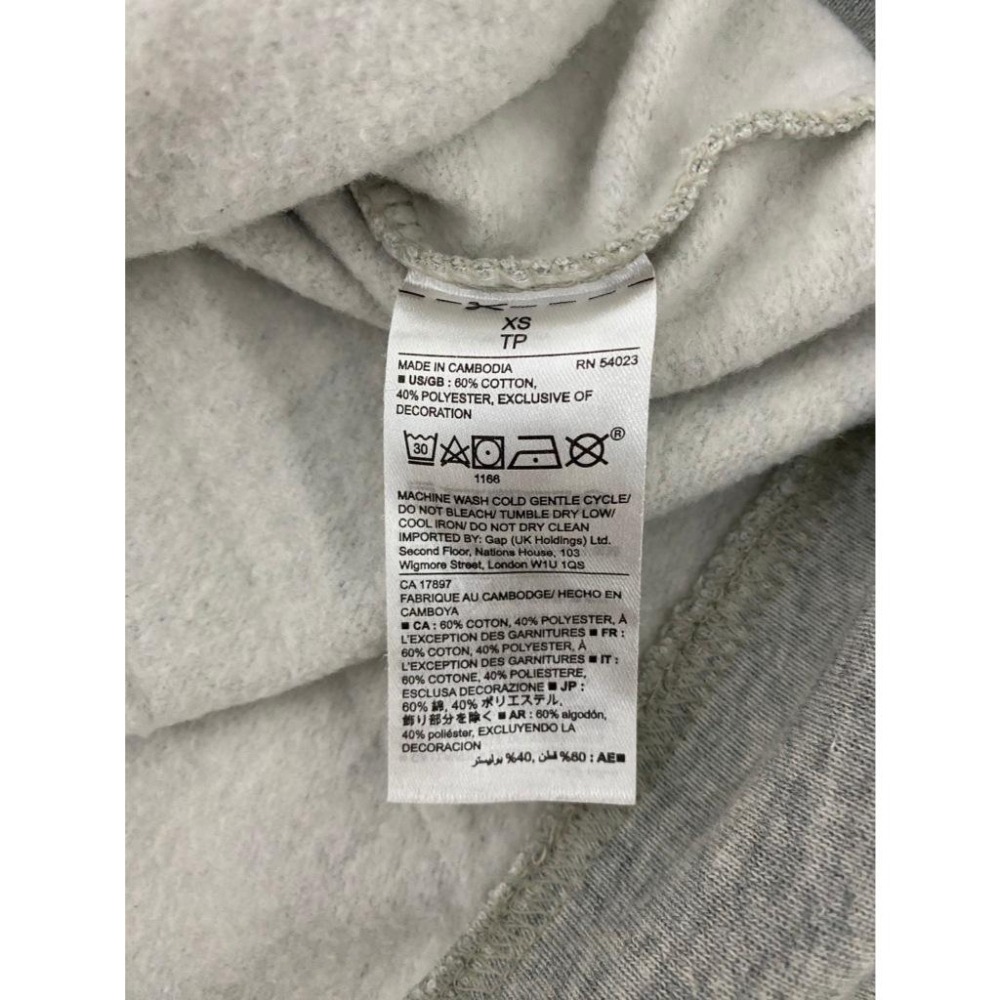 二手 女 GAP 帽T 灰色 XS號 連帽大學T 棉 休閒 上課 上班 居家 美國 品牌 日本 門市 古著-細節圖6
