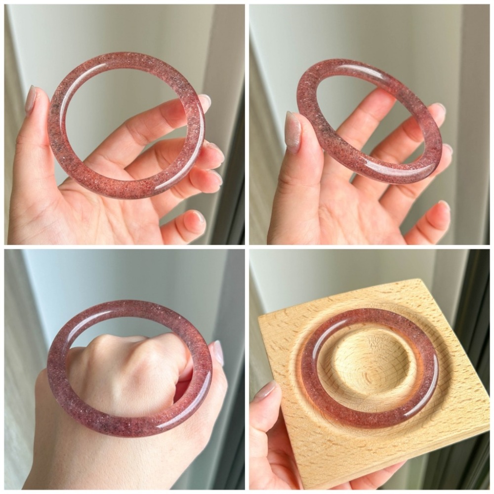 天然水晶礦石AA621(B)草莓晶紅草莓黑爆閃圓條手鐲(55圈口)福利價-規格圖2