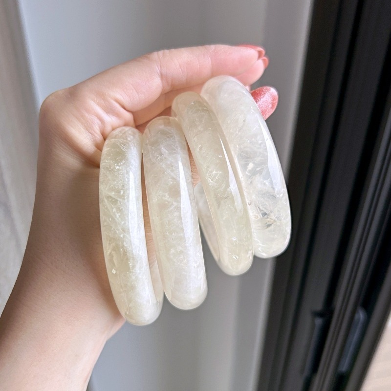 天然水晶礦石AA849黃水晶雪花奶蓋小清新手鐲(58圈口)-細節圖2
