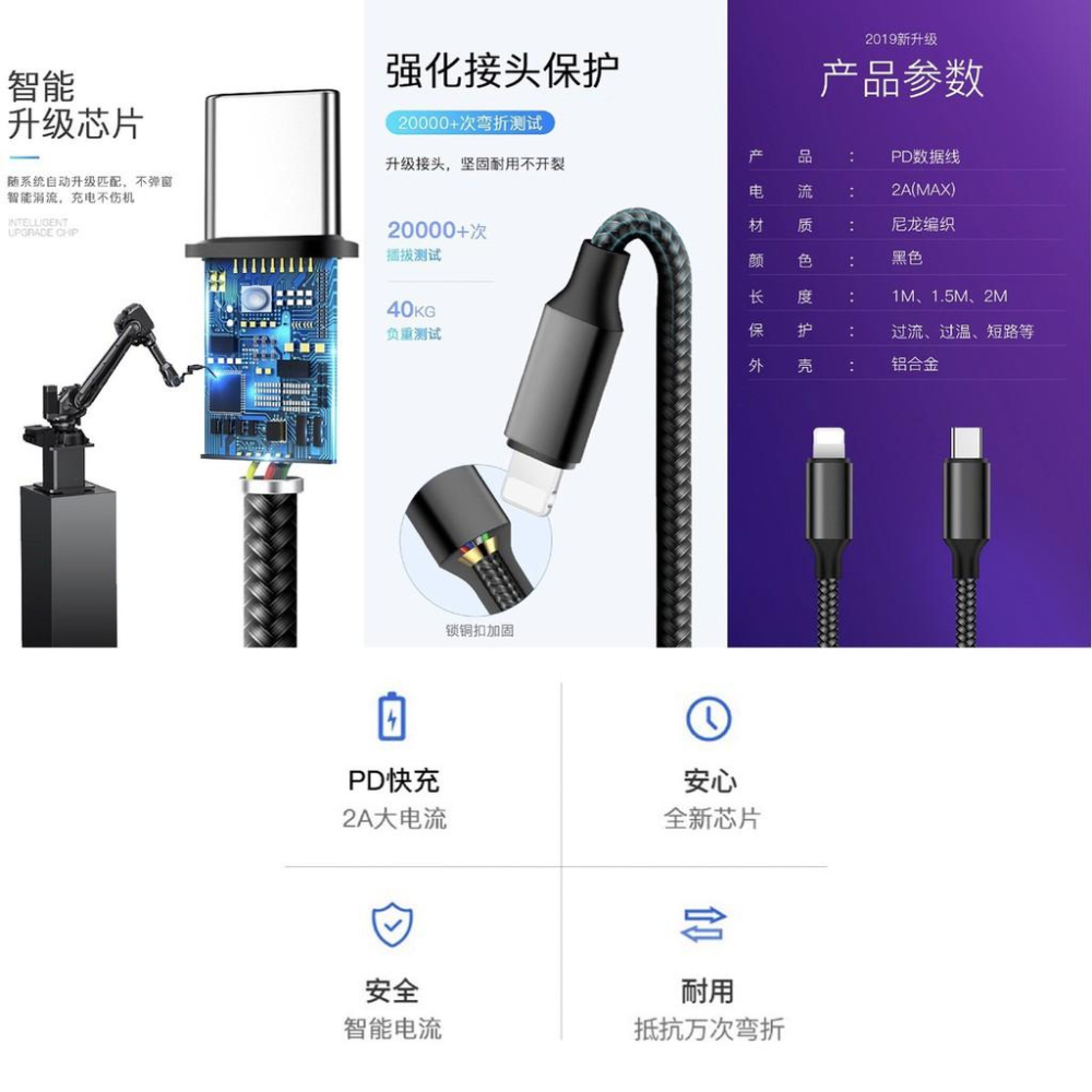 充電線 尼龍編織18W USB-C Type-C To Lightning PD 快充線 傳輸線 iphone 現貨-細節圖8