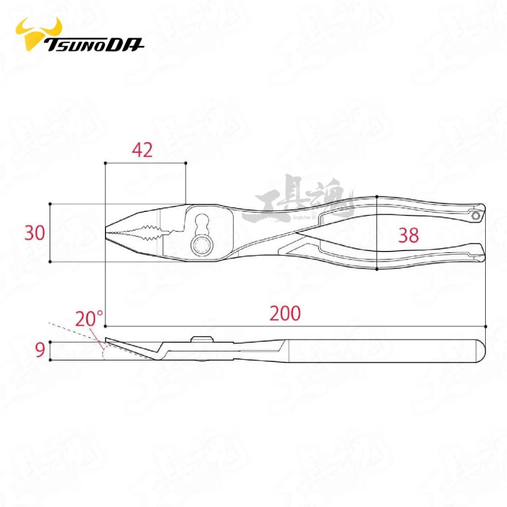 PLC-200GUB 日本製 TTC 超薄斜嘴鋰魚鉗 200mm 角田 極薄型 彎嘴 鯉魚鉗-細節圖6