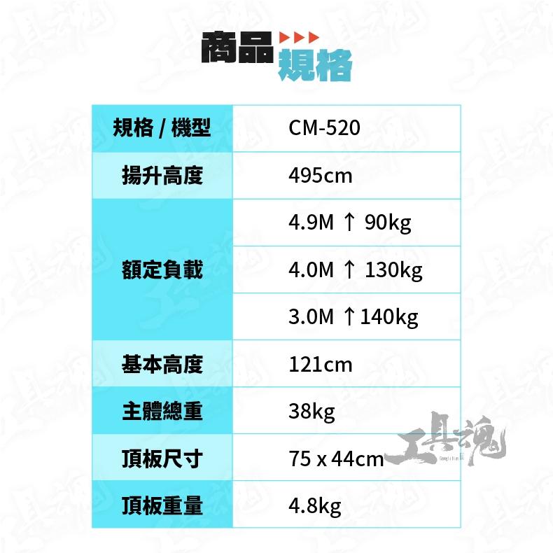 【工具魂】國勝豐 CM520 昇降機 495cm 承重140kg 手提式 昇降機 拖行輪 8顆輪子 CM-520 升降機-細節圖7