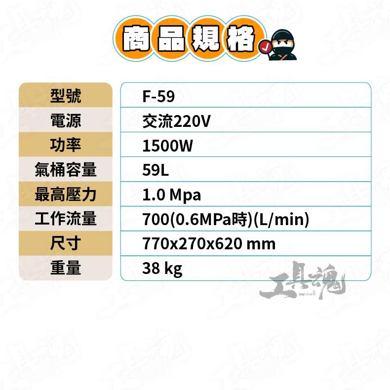 全新 F59 忍者無刷 雙主機空壓機 噴漆 汽車美容 雙主機 馬力提升40% 59L 38Kg 空壓機-細節圖6