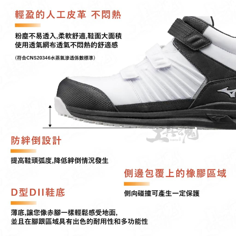 PRIME FIT SS II 21H 魔術帶式 寬楦 防護鞋 3E楦 工作鞋 F1GA225601 美津濃-細節圖3