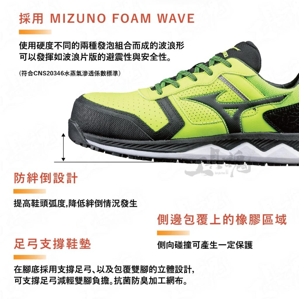 MIZUNO HW 鞋帶式 寬楦 防護鞋 避震款 3E楦 工作鞋 F1GA213309 美津濃-細節圖3