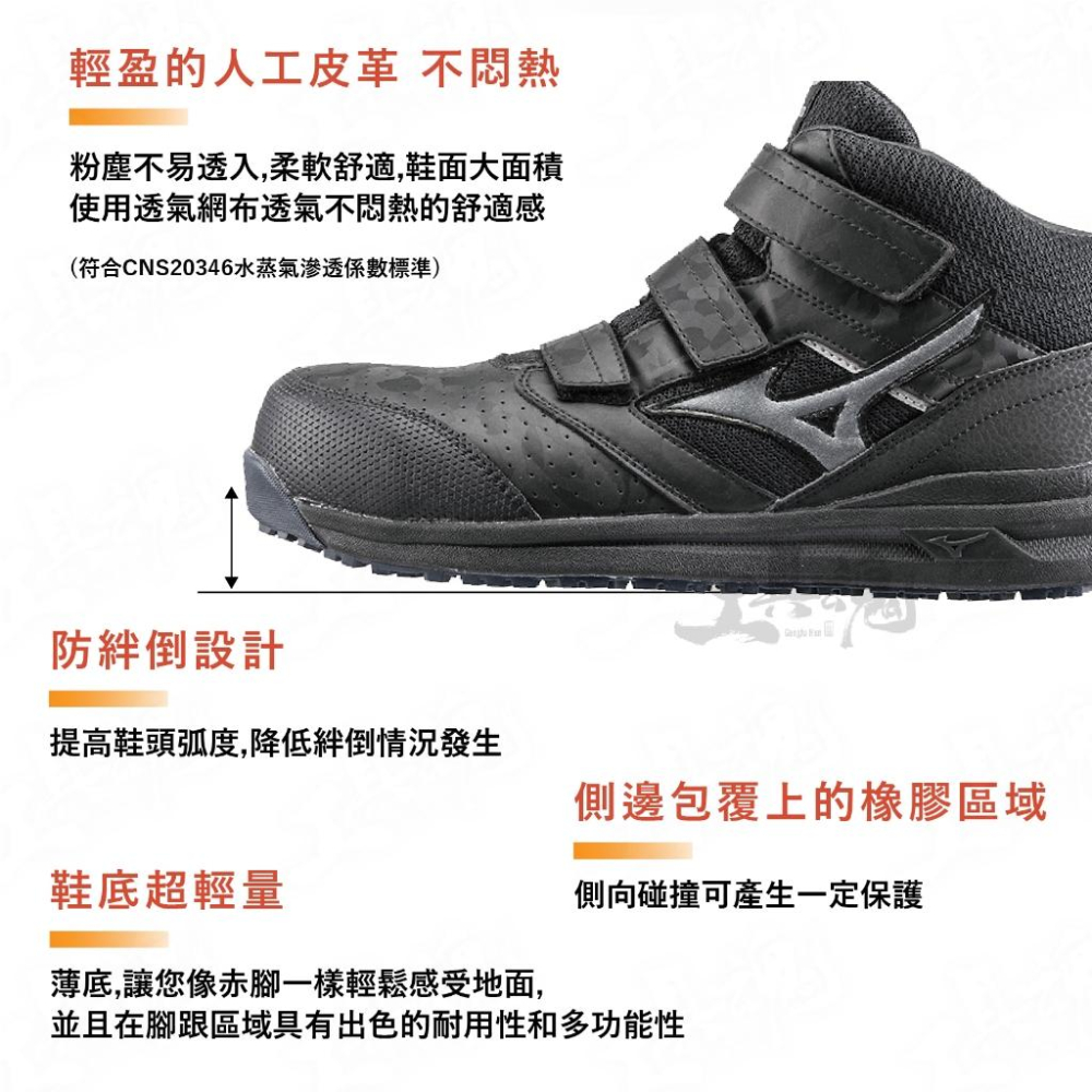【工具魂】MIZUNO LS II MID 魔術帶式 寬楦 防護鞋 3E楦 工作鞋 F1GA225109 美津濃-細節圖3