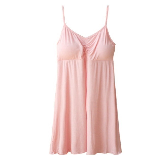 全新 細肩帶Bra一體式胸墊居家裙 莫代爾款女生夏天必備/睡裙/居家服/打底襯裙/無鋼圈/內搭裙/吊帶裙-規格圖3