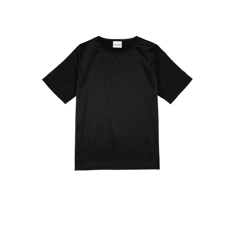 韓國選品｜韓國設計師品牌YUPPE 質感緞面上衣-黑色-細節圖5