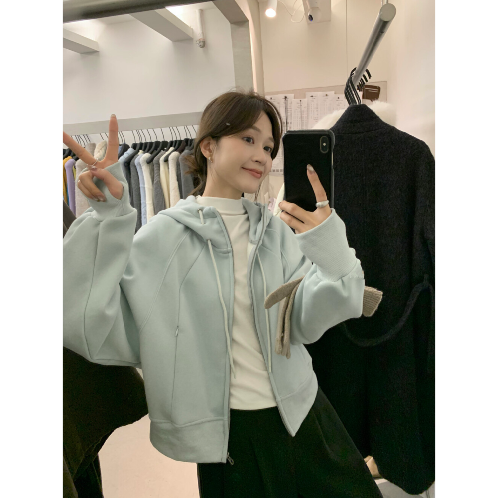韓系休閒奧粒絨衛衣連帽外套-細節圖3