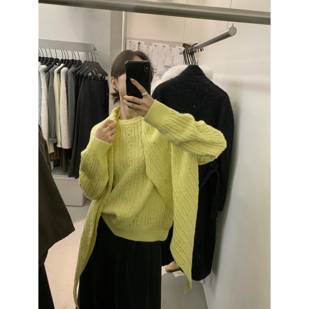 簡約百搭氛圍感麻花毛衣(配披肩)-細節圖2