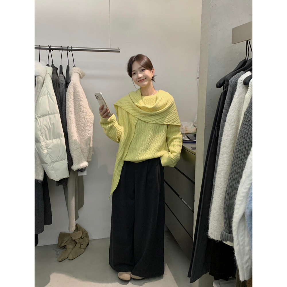 簡約百搭氛圍感麻花毛衣(配披肩)-細節圖5