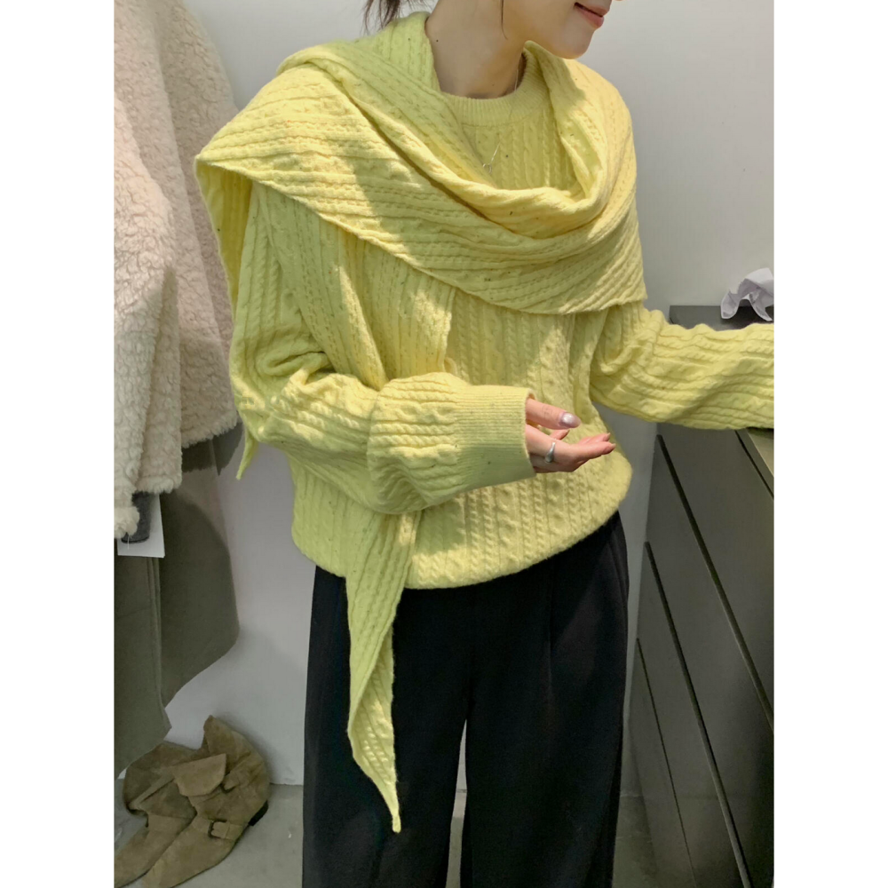 簡約百搭氛圍感麻花毛衣(配披肩)-細節圖6