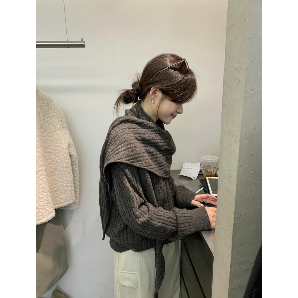 簡約百搭氛圍感麻花毛衣(配披肩)-細節圖8
