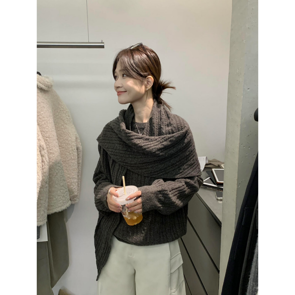 簡約百搭氛圍感麻花毛衣(配披肩)-細節圖9