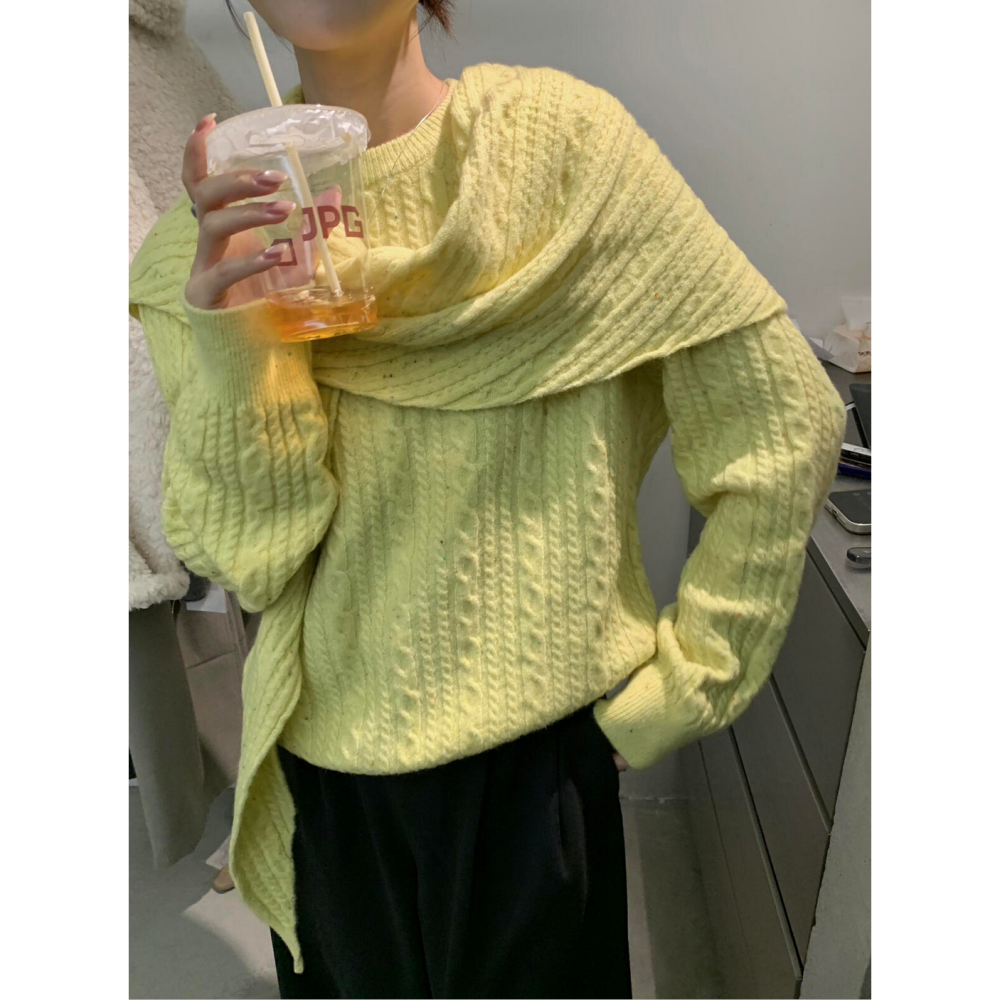 簡約百搭氛圍感麻花毛衣(配披肩)-細節圖10