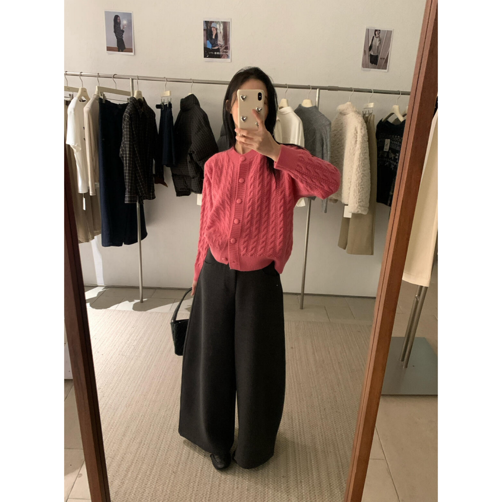 復古老錢麻花包釦開衫毛衣-細節圖3