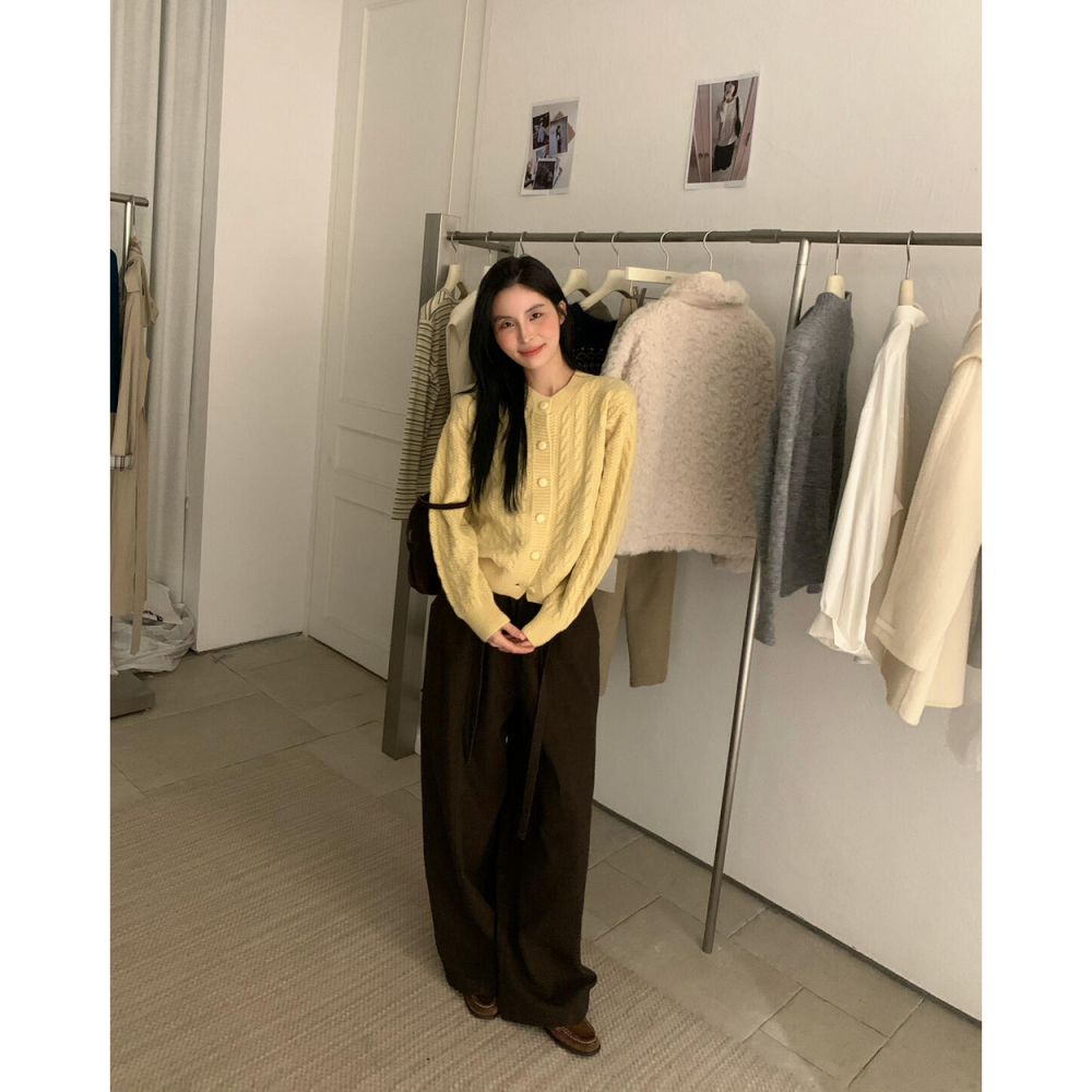 復古老錢麻花包釦開衫毛衣-細節圖9