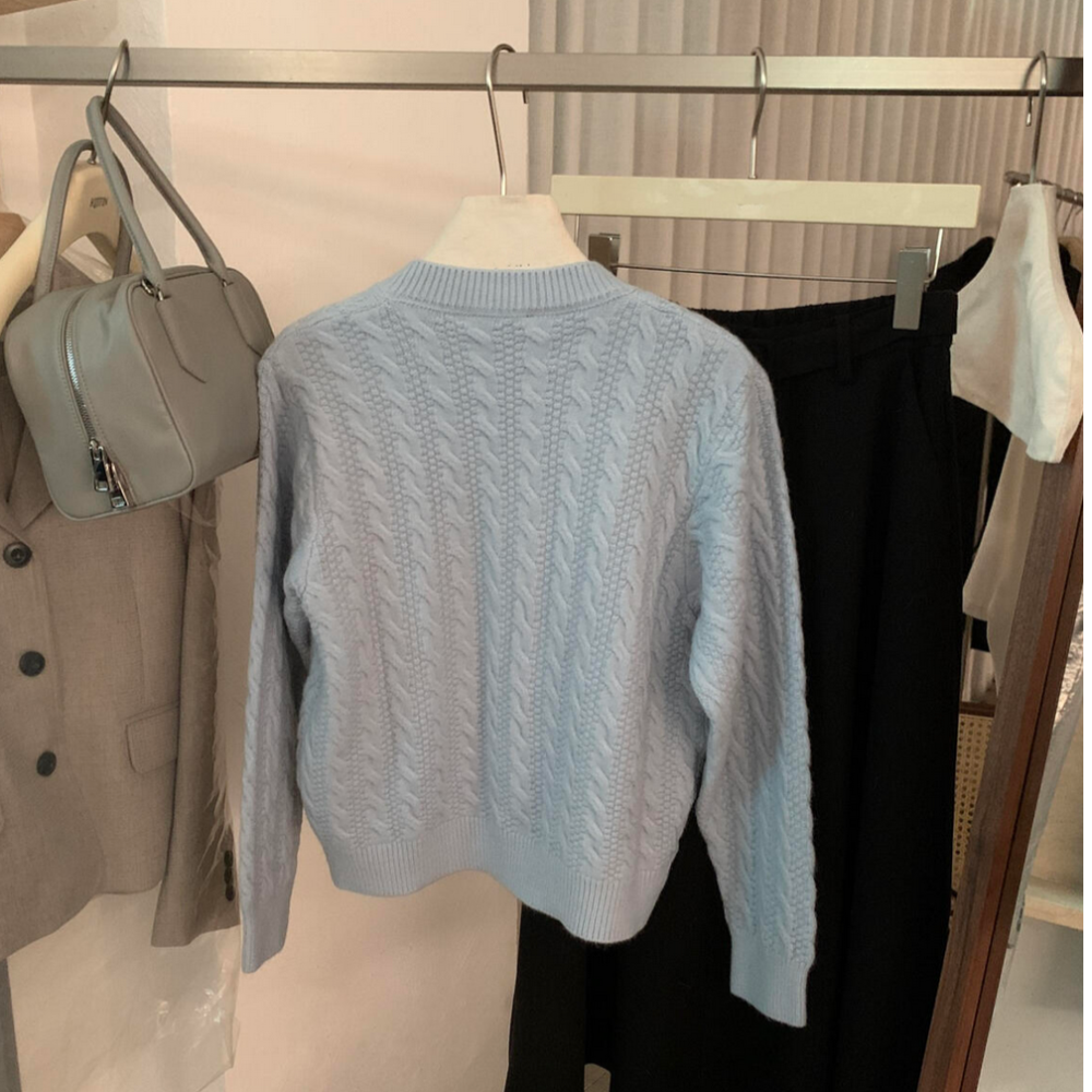 復古老錢麻花包釦開衫毛衣-細節圖11