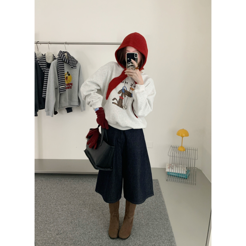 韓系減齡可愛加絨趣味小狗圖案衛衣大學T-細節圖3