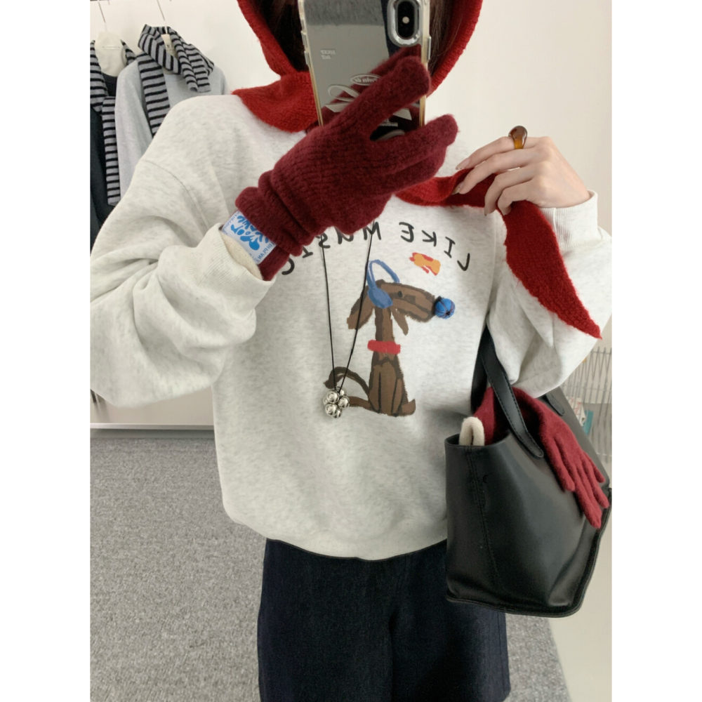 韓系減齡可愛加絨趣味小狗圖案衛衣大學T-細節圖4