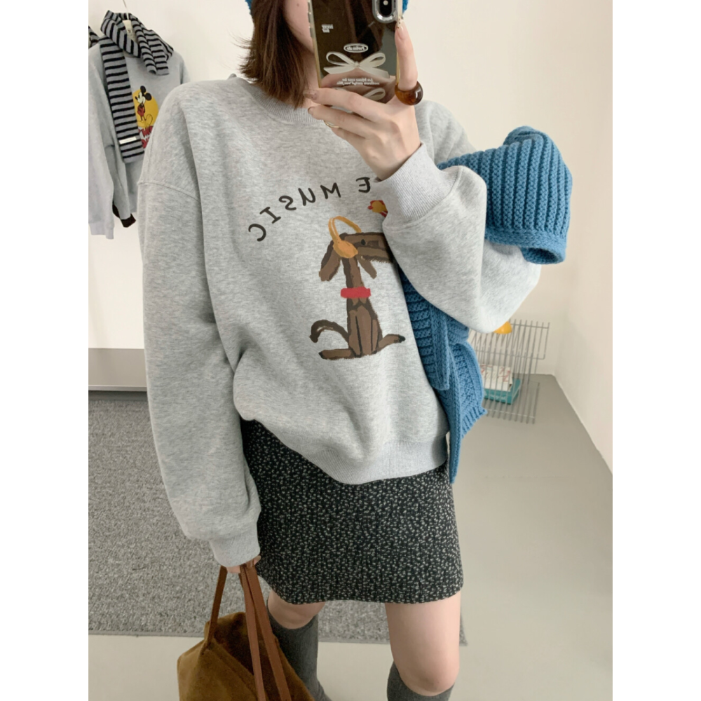 韓系減齡可愛加絨趣味小狗圖案衛衣大學T-細節圖6