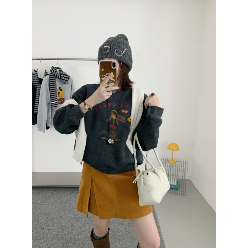 韓系減齡可愛加絨趣味小狗圖案衛衣大學T-細節圖7