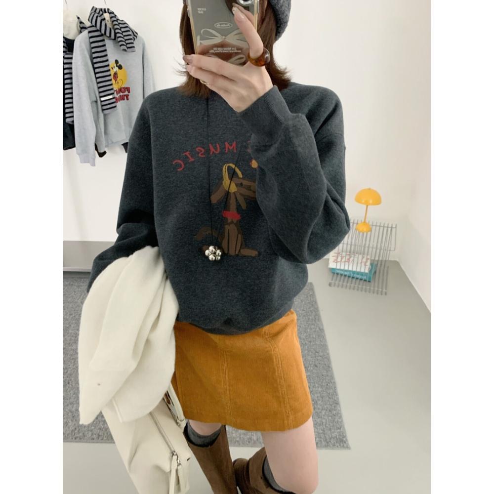 韓系減齡可愛加絨趣味小狗圖案衛衣大學T-細節圖8