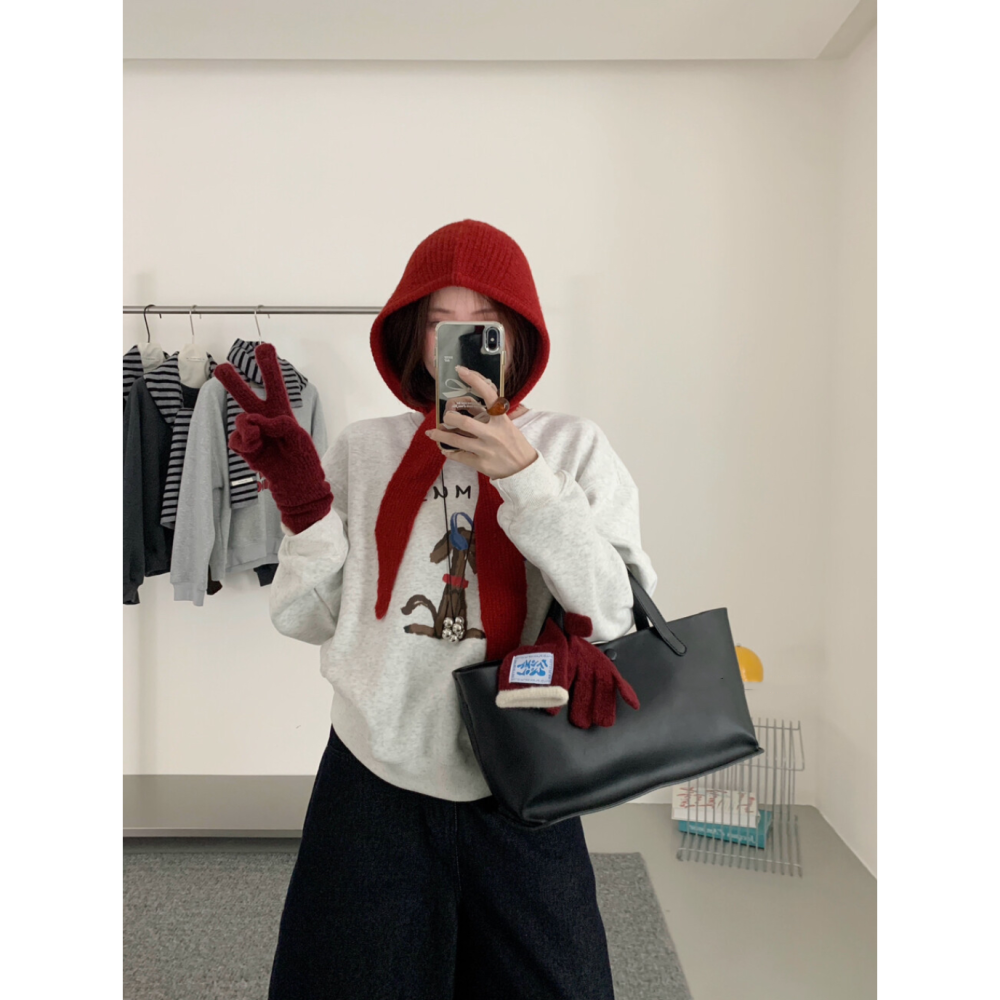 韓系減齡可愛加絨趣味小狗圖案衛衣大學T-細節圖9